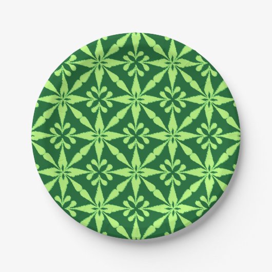 Ikat Star Pattern - Dunkelgrün Pappteller (Vorderseite)
