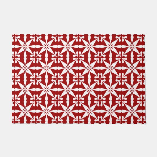 Ikat Star Pattern, Dunkelrot und Weiß Fußmatte (Vorderseite)