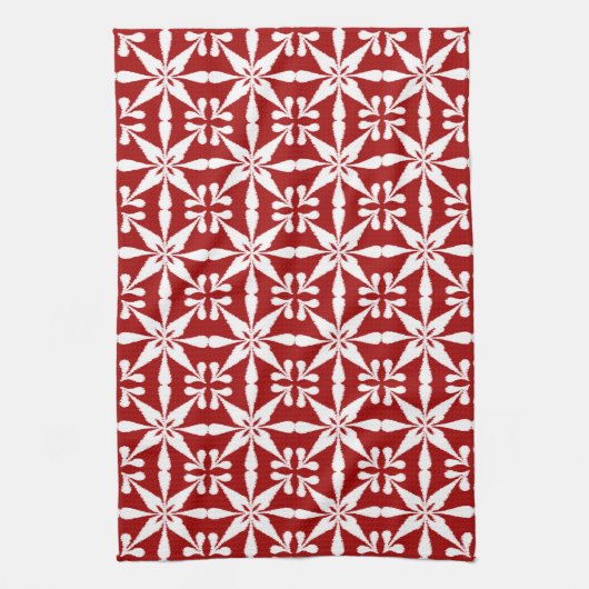 Ikat Star Pattern, Dunkelrot und Weiß Geschirrtuch (Vertikal)