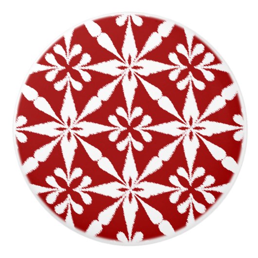 Ikat Star Pattern - Dunkelrot und Weiß Keramikknauf (Vorderseite)