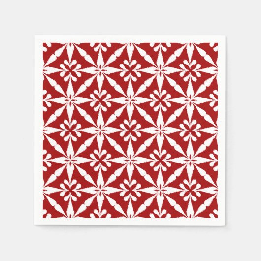 Ikat Star Pattern - Dunkelrot und Weiß Serviette (Vorderseite)