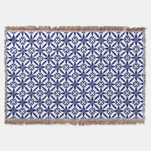 Ikat Star Pattern - Navy Blue und White Decke (Vorderseite)