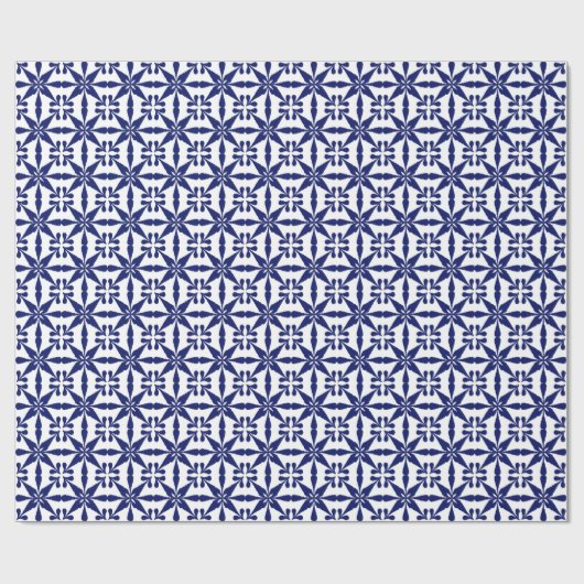 Ikat Star Pattern - Navy Blue und White Geschenkpapier (Flach)