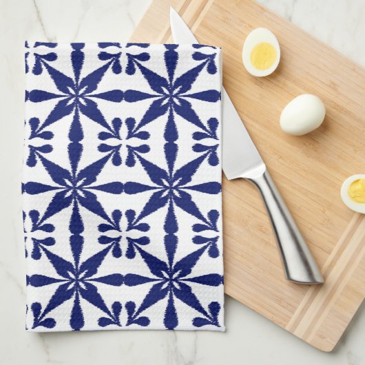 Ikat Star Pattern, Navy Blue und White Geschirrtuch (Viertel Falte)