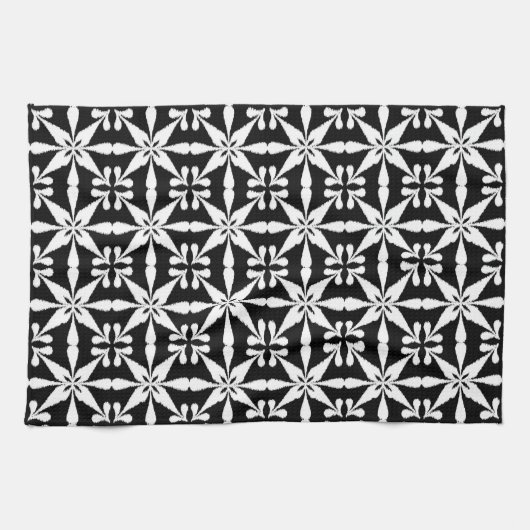 Ikat Star Pattern, Schwarz und Weiß Geschirrtuch (Horizontal)
