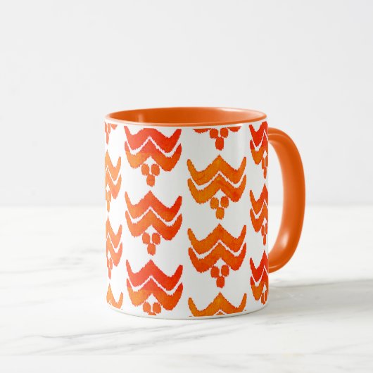 Ikat Stilisierte Blume - Orange und Weiße Tasse (VorderseiteRechts)