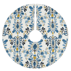 Ikat Tie-Dye, tribaler Wasserfarbeneffekt Polyester Weihnachtsbaumdecke