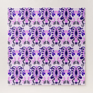 Ikat Wasserfarbe: Ethnische Stammeskultur nahtlos Puzzle