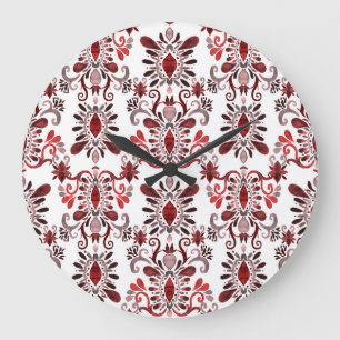 Ikat-Wasserfarbe: Nahtlose tribal-ethnische Muster Große Wanduhr