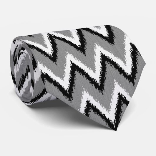 Ikat Zickzack Streifen - grau/grau, schwarz/weiß Krawatte (Gerollt)