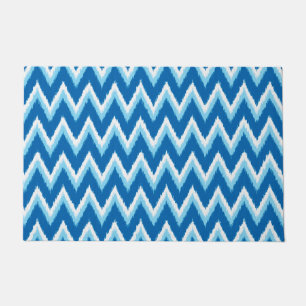 Ikat Zickzack Streifen, Kobalt, Sky Blue und White Fußmatte