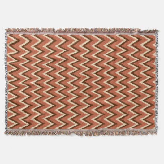 Ikat Zickzack Streifen - Rost, Braun und Beige Decke (Vorderseite)