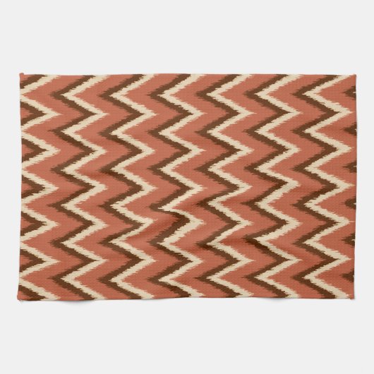 Ikat Zickzack Streifen - Rost, Braun und Beige Geschirrtuch (Horizontal)