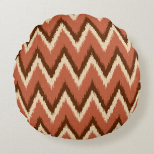 Ikat Zickzack Streifen - Rost, Brown und Beige Rundes Kissen
