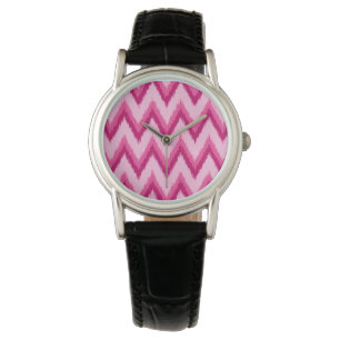 Ikat Zickzack Stripes - Fuchsia und Pink Armbanduhr