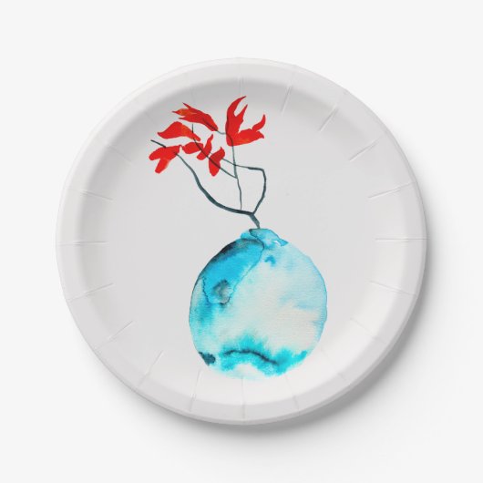 Ikebana Aquarellblase Pappteller (Vorderseite)