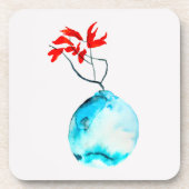 Ikebana Blue Vase Aquarellkunst Getränkeuntersetzer (Vorderseite)