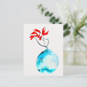 Ikebana Blue Vase Aquarellkunst Postkarte (Stehend Vorderseite)