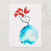 Ikebana Blue Vase Aquarellkunst Postkarte (Vorderseite)