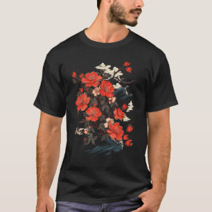 Ikebana Blume Art Japanischer Stil Ozeanwellen Gra T-Shirt