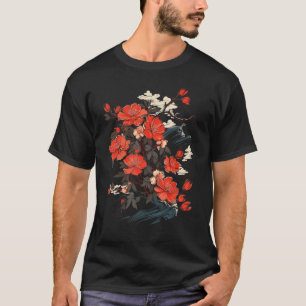 Ikebana Blume Art Japanischer Stil Ozeanwellen Gra T-Shirt