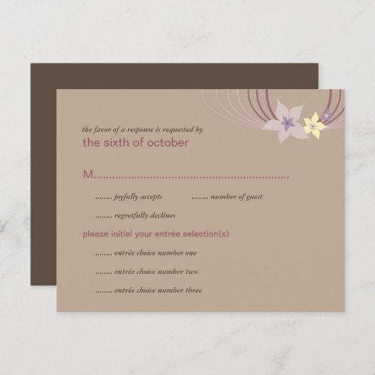 Ikebana Frangipani Lila tropische Blume Hochzeit RSVP Karte (Vorne/Hinten)