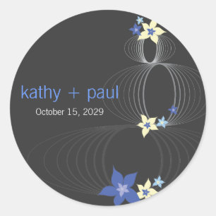 Ikebana Frangipani Lila Tropische Hochzeitsgunst Runder Aufkleber