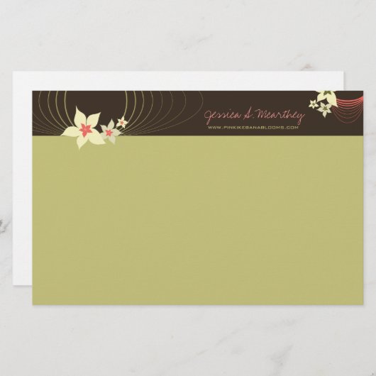 Ikebana Frangipani-Rosa-tropische Blumen-Hochzeit Briefpapier (Vorne/Hinten)