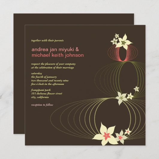 Ikebana Rosa Frangipani Einladung zur Hochzeit (Vorne/Hinten)