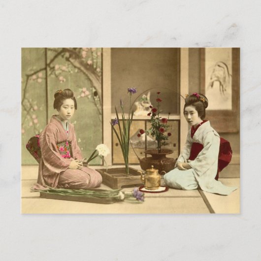 Ikebana - Schöne Kimono Girls - Blume Postkarte (Vorderseite)