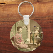 Ikebana - Schöne Kimono Girls - Blume Schlüsselanhänger (Vorderseite)
