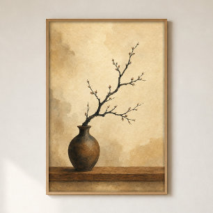 Ikebana-Zweig-Wasserfarben-Cottagecore-Kunstplakat Poster