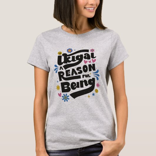 Ikigai Buchstaben und Blume T-Shirt (Vorderseite)