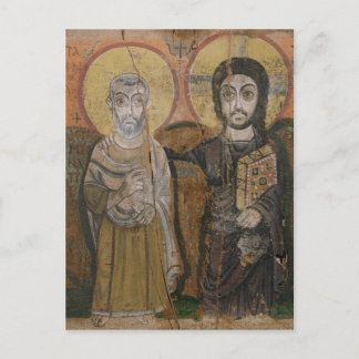 Ikone, die Abbott Mena mit Christus darstellt Postkarte