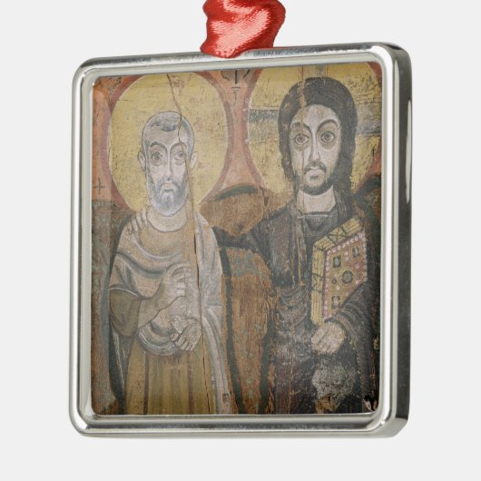 Ikone, die Abbott Mena mit Christus darstellt Silbernes Ornament (Links)