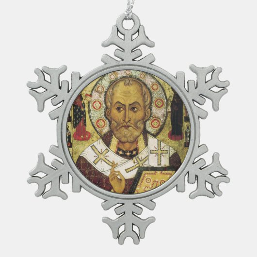 Ikonen-Weihnachtsverzierung Heilig-Nicholas Schneeflocken Zinn-Ornament (Vorderseite)
