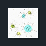 Ikonische Atombombe-Sternexplosionen Wrapped Canva Leinwanddruck<br><div class="desc">Diese Iconic Atomic Sternexplosion Wrapped Canvas Muster zeigt die ikonischen atomaren Sternexplosionen. Das ist richtig! Die alte Schule, der cremefarbene Hintergrund mit goldenen Fesseln ist der perfekte Hintergrund für die lebendigen türkisfarbenen, sanften Sellerie und die kitschigen Birnen grünen Kreise. Die Farbflecken sind sporadisch in verschiedenen Größen platziert, mit überlegenen schwarz-V-förmigen...</div>