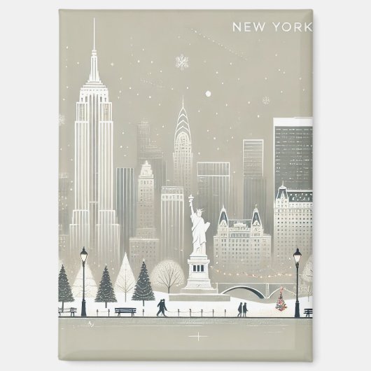 Ikonische Freiheitsstatue & NYC Skyline Holiday Magnet (Vorderseite)