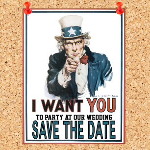 Ikonische Vintage Uncle Sam Save the Date Ankündigungspostkarte