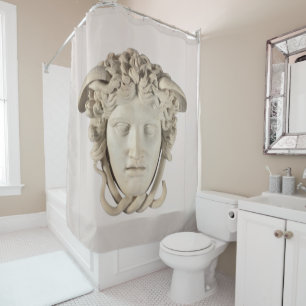 Ikonischer Medusa-Duschvorhang in neutralem Beige Duschvorhang