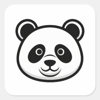Ikonischer Panda – Cute Minimal Gesicht Illustrati Quadratischer Aufkleber