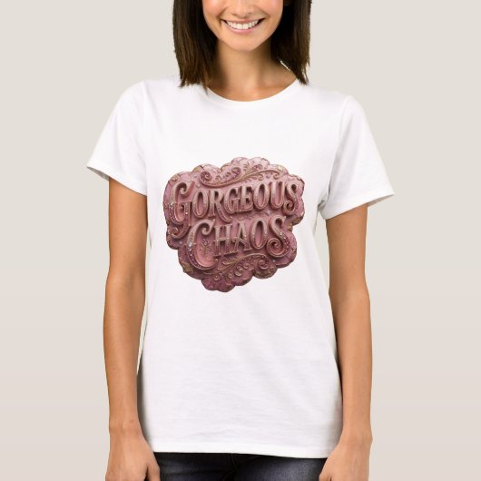 Ikonisches Gold GORGEOUS CHAOS Statement T-Shirt (Vorderseite)