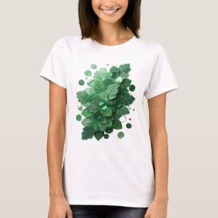 Ikonisches Grün GRÜNE BLÄTTER UND GLITZERNE MÜNZEN T-Shirt