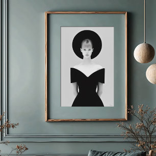Ikonisches Halo: Chic Schwarzer Hut Monochromes Po Poster