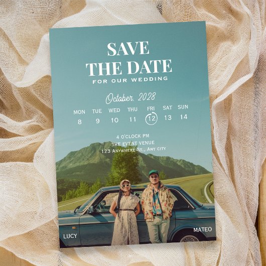 Ikonisches Retro-Foto Hochzeit Save The Date