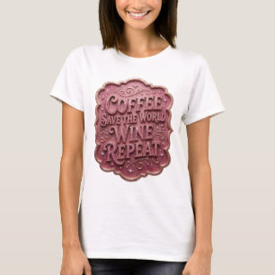 Ikonisches Rosa KOFFEE RETTE DIE WELT WEIN WIEDERH T-Shirt
