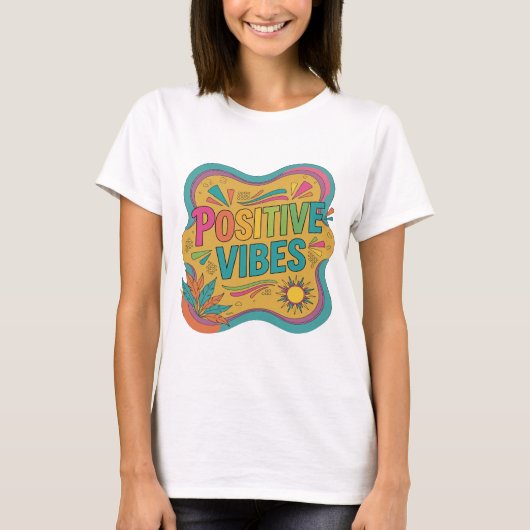 Ikonisches Rosa POSITIVE VIBES Statement-Design T-Shirt (Vorderseite)