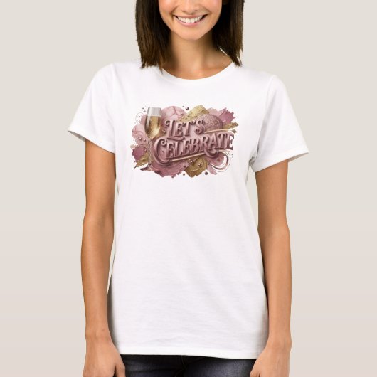 Ikonisches rotes LET'S CELEBRATE Statement T-Shirt (Vorderseite)
