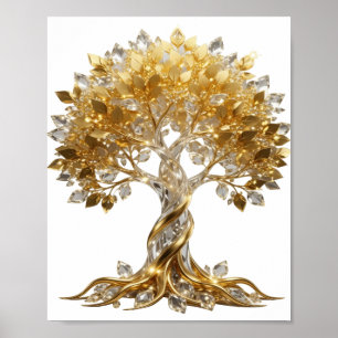 Ikonisches Silber GOLDENER LEBENSBAUM Textdesign v Poster