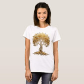 Ikonisches Silber GOLDENER LEBENSBAUM Textdesign v T-Shirt (Vorne ganz)